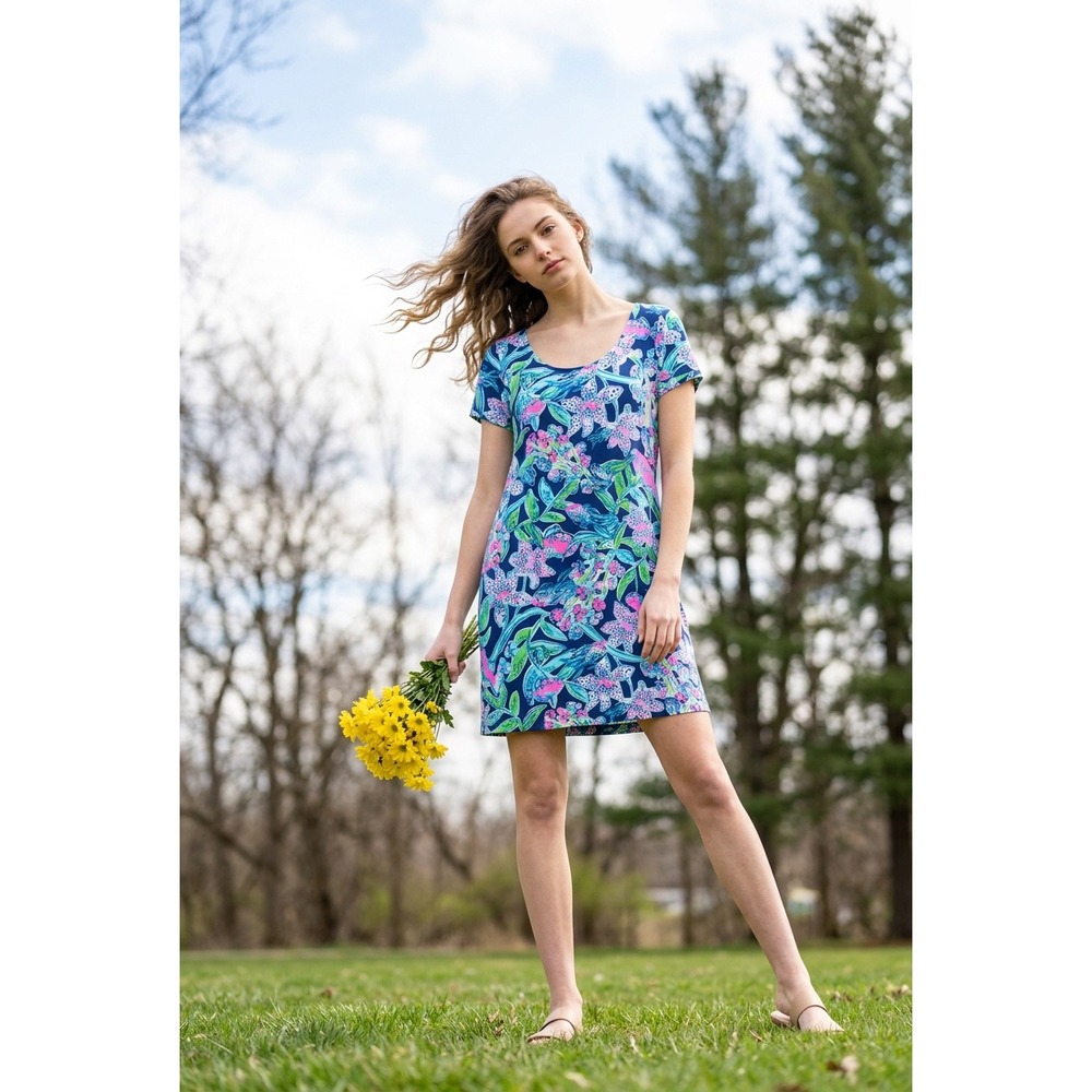 Lilly Pulitzer Etta Dress Multi Lookin Sharp Cactus Floral French Terry XL